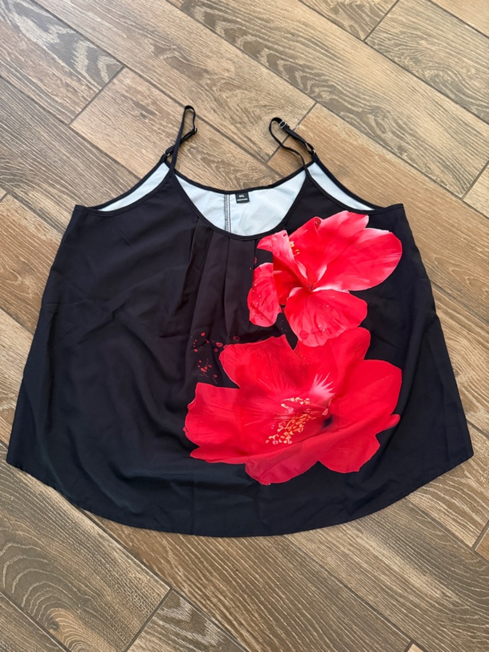 SHEIN Black Camisole with Bright Red Floral Print